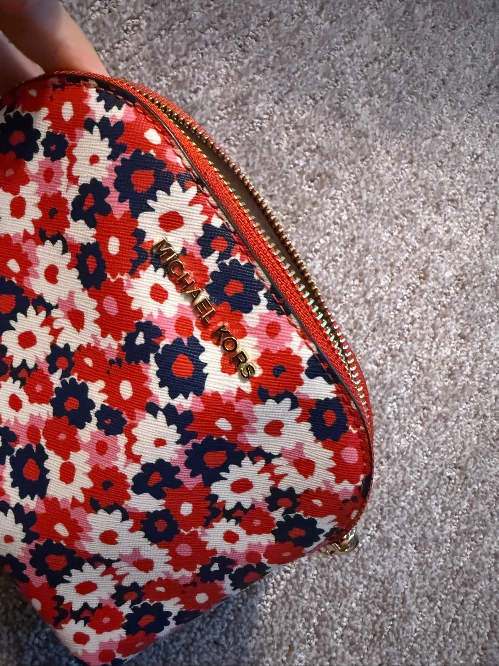 Michael Kors Floral Zip Cosmetic Pouch - Red, White & Navy